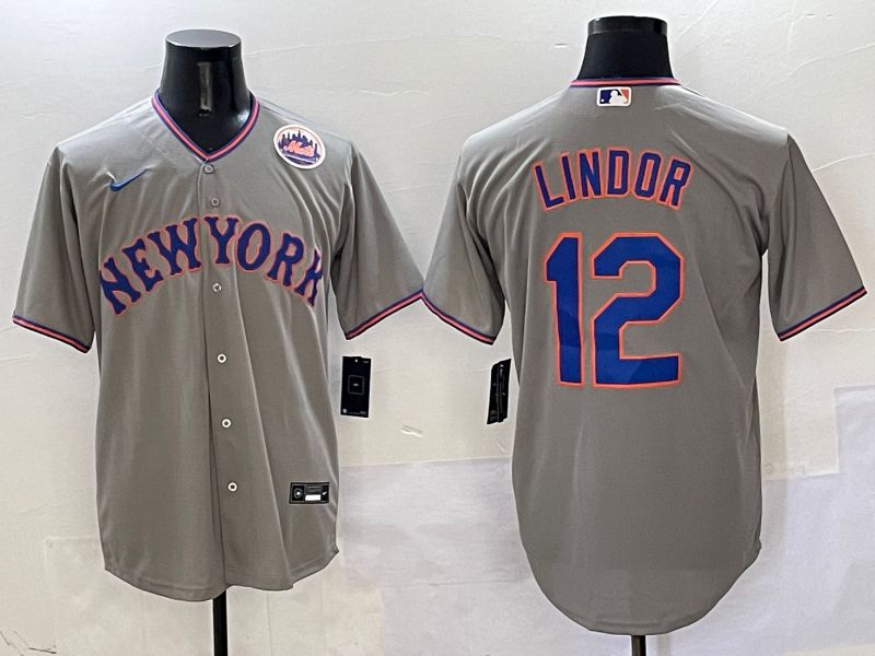 Men New York Mets 12 Lindor Grey Second generation 2025 Nike MLB Jersey style 3